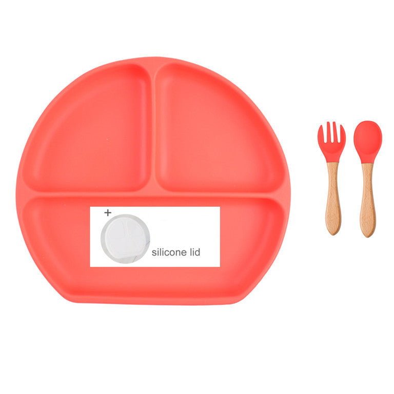 Baby Food Supplement Spoon Integrated Silicone Dinner Plate Set