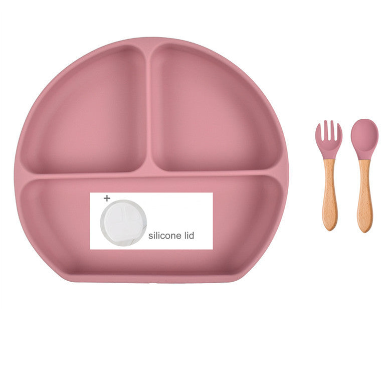 Baby Food Supplement Spoon Integrated Silicone Dinner Plate Set