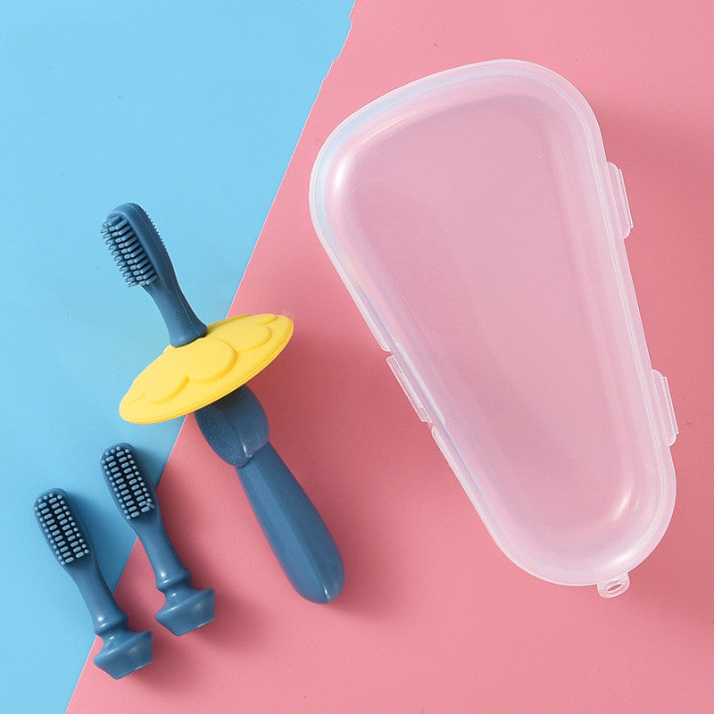 Baby Silicone Training Toothbrush Kids Safe Toddler Replaceable Soft Head Toothbrush Set