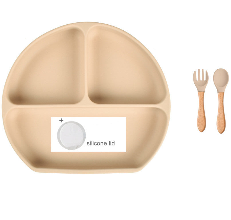 Baby Food Supplement Spoon Integrated Silicone Dinner Plate Set