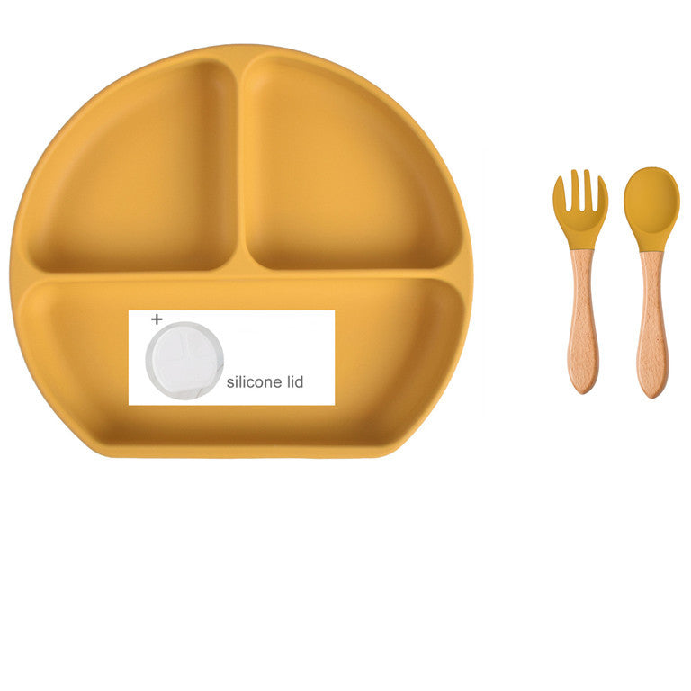 Baby Food Supplement Spoon Integrated Silicone Dinner Plate Set