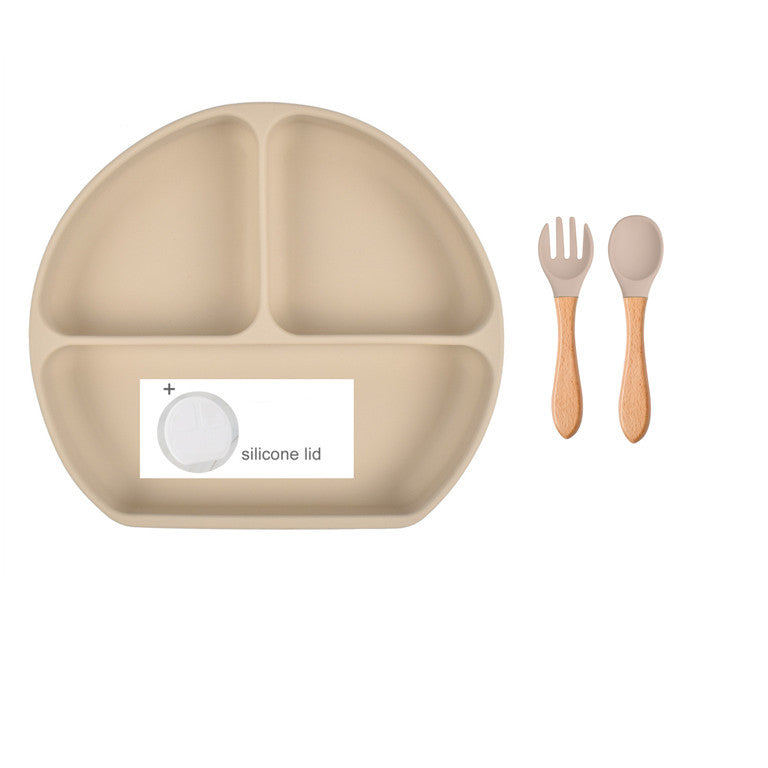 Baby Food Supplement Spoon Integrated Silicone Dinner Plate Set