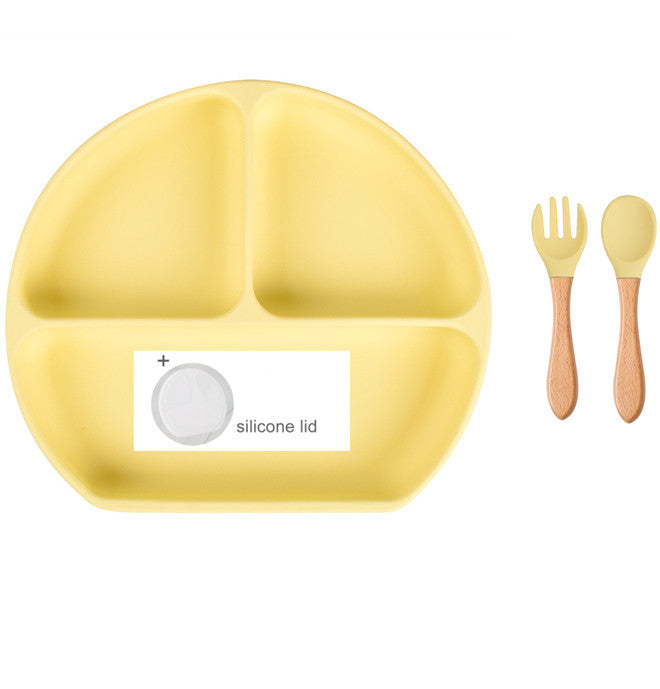 Baby Food Supplement Spoon Integrated Silicone Dinner Plate Set