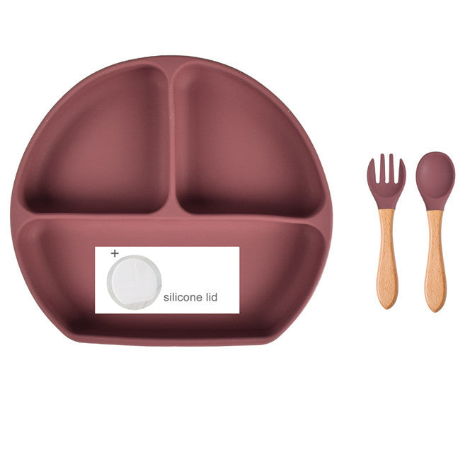 Baby Food Supplement Spoon Integrated Silicone Dinner Plate Set