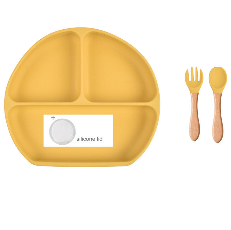 Baby Food Supplement Spoon Integrated Silicone Dinner Plate Set