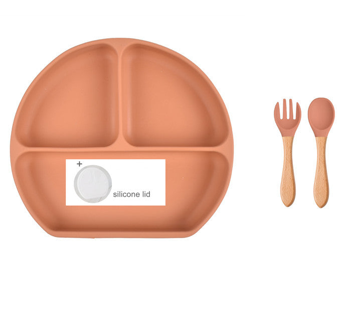 Baby Food Supplement Spoon Integrated Silicone Dinner Plate Set