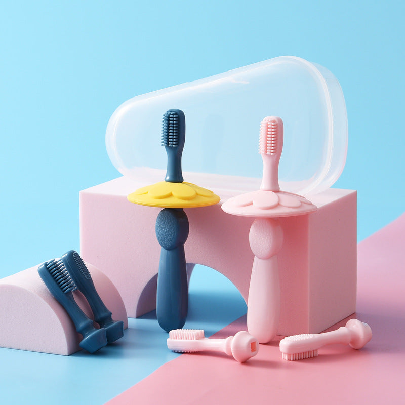 Baby Silicone Training Toothbrush Kids Safe Toddler Replaceable Soft Head Toothbrush Set