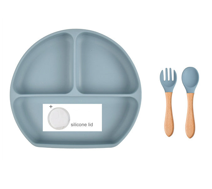 Baby Food Supplement Spoon Integrated Silicone Dinner Plate Set