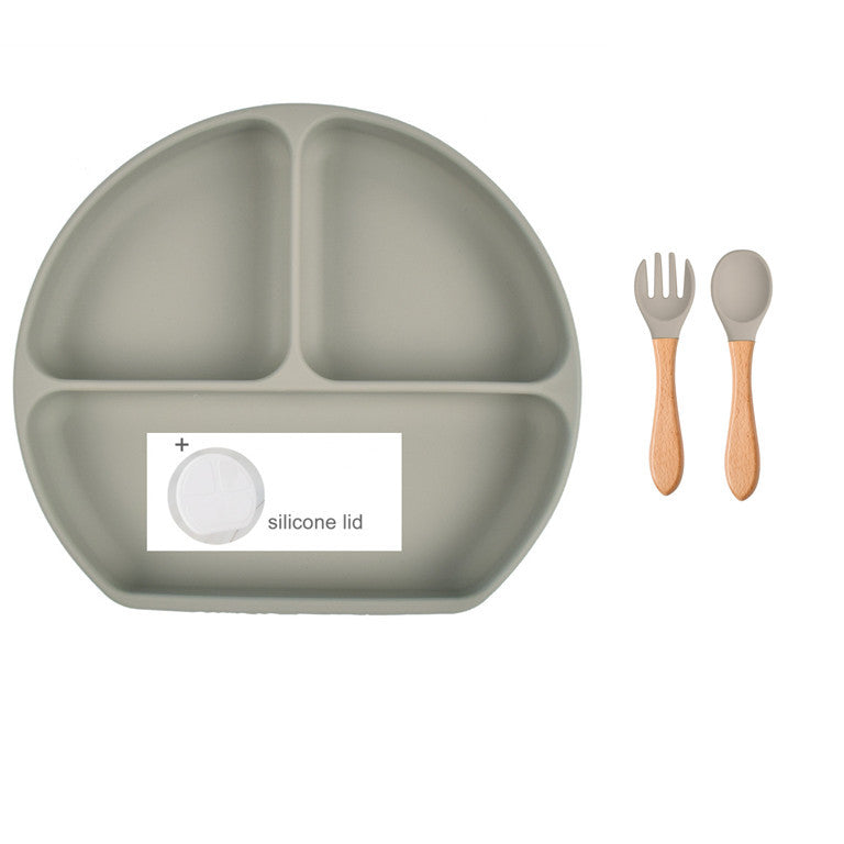 Baby Food Supplement Spoon Integrated Silicone Dinner Plate Set