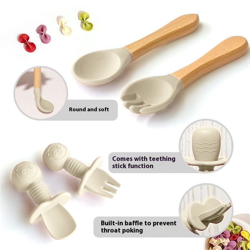 Children's Tableware Set Edible Silicon Plate Spork Bib Infant Solid Food Tools 11-piece Set
