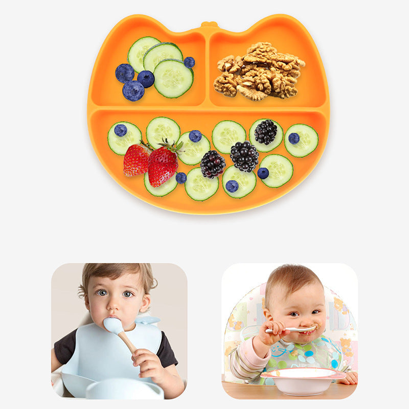 Cartoon Children's Sucker Bowl Integrated Non-slip Silicone Dinner Plate