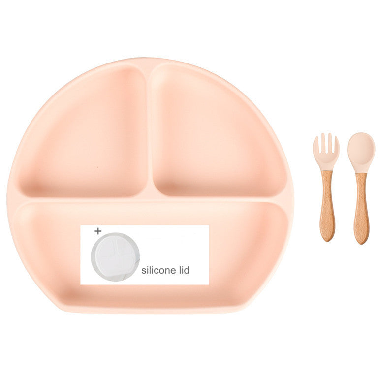 Baby Food Supplement Spoon Integrated Silicone Dinner Plate Set