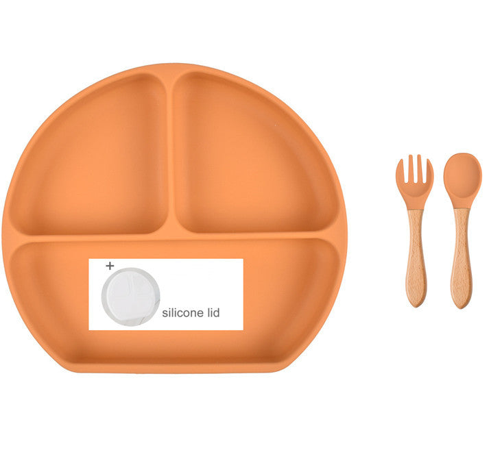 Baby Food Supplement Spoon Integrated Silicone Dinner Plate Set