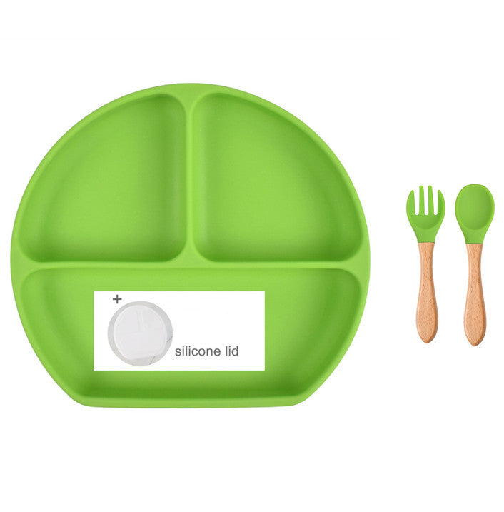 Baby Food Supplement Spoon Integrated Silicone Dinner Plate Set