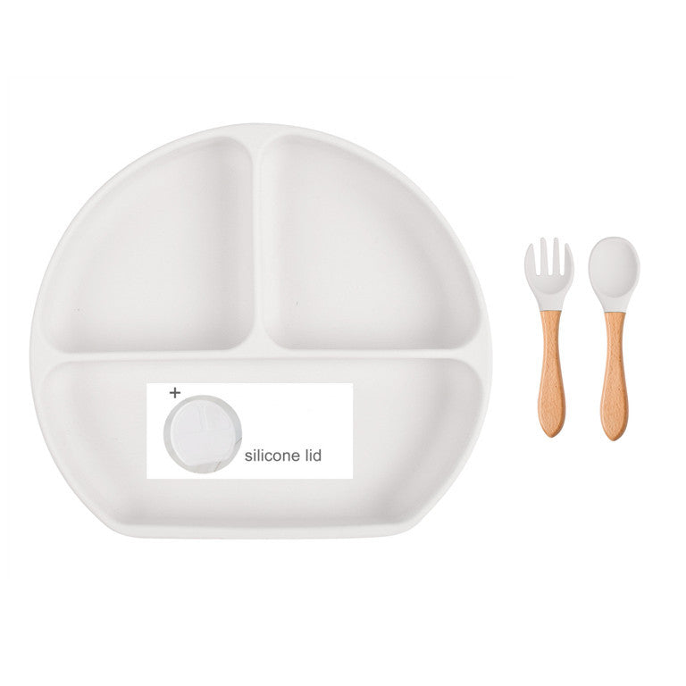 Baby Food Supplement Spoon Integrated Silicone Dinner Plate Set