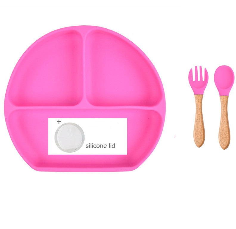 Baby Food Supplement Spoon Integrated Silicone Dinner Plate Set
