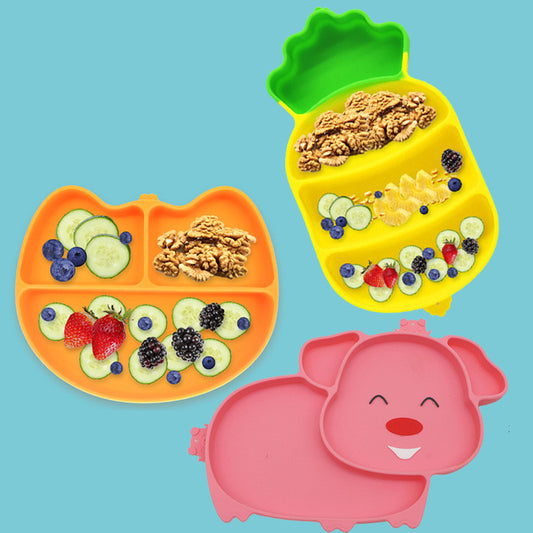 Cartoon Children's Sucker Bowl Integrated Non-slip Silicone Dinner Plate