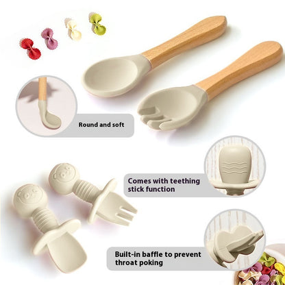 Children's Tableware Set Edible Silicon Plate Spork Bib Infant Solid Food Tools 11-piece Set