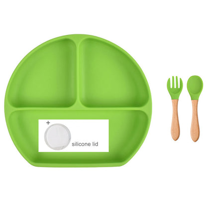 Baby Food Supplement Spoon Integrated Silicone Dinner Plate Set