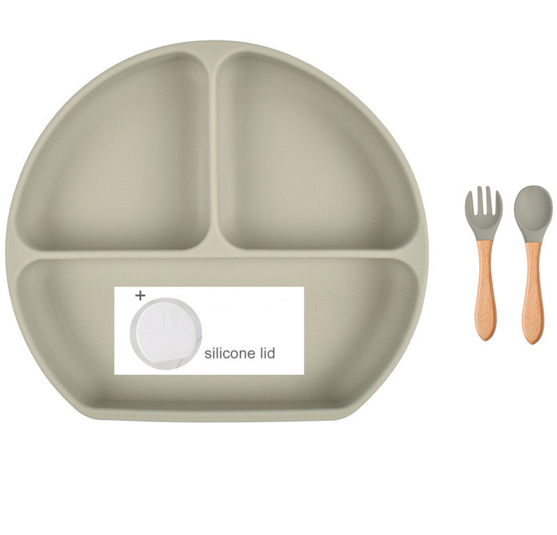 Baby Food Supplement Spoon Integrated Silicone Dinner Plate Set