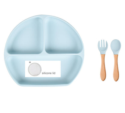 Baby Food Supplement Spoon Integrated Silicone Dinner Plate Set